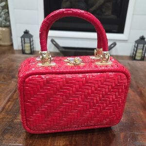 Vintage Lesco Lona Elegant Red Wicker Woven Handbag